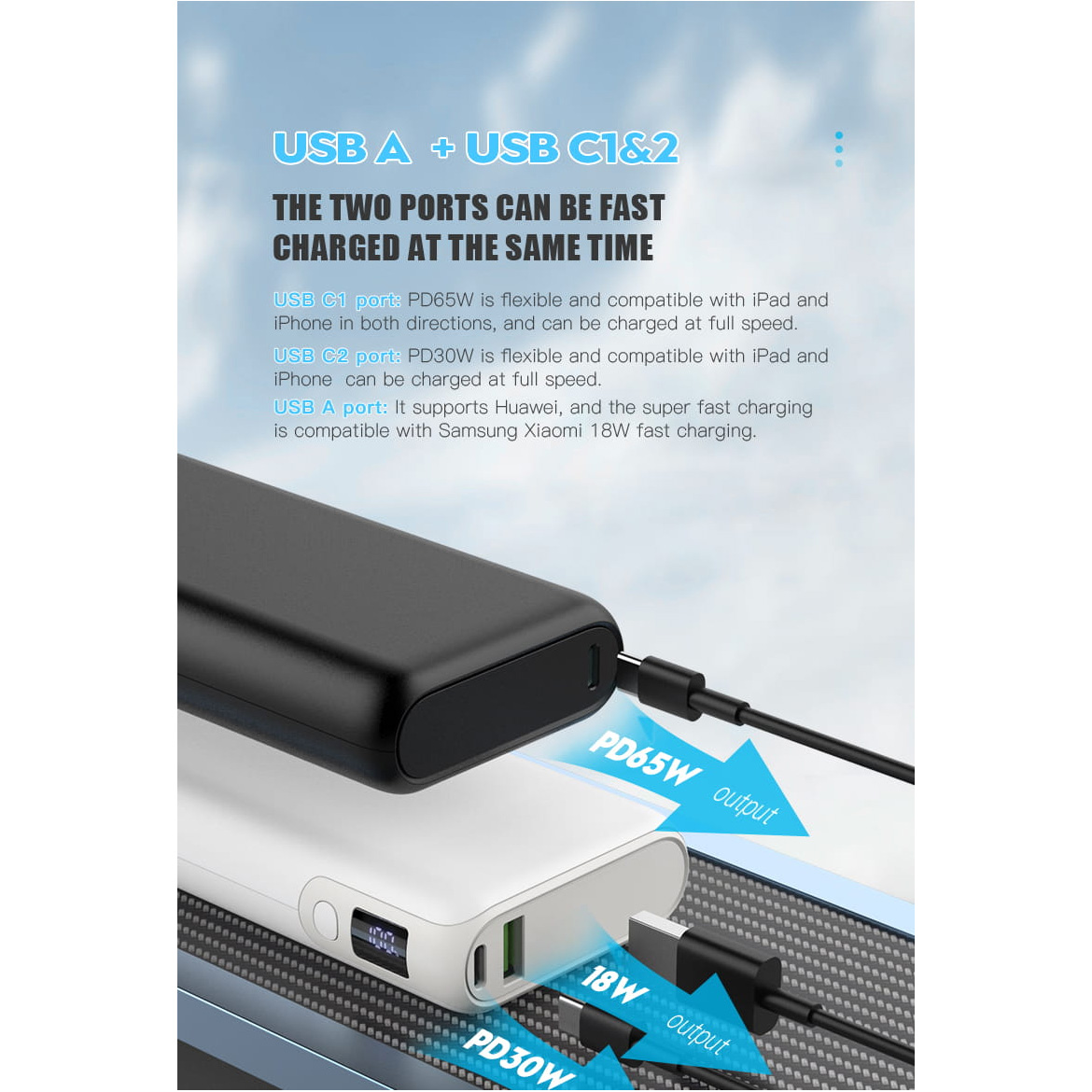 Повербанк PLATINET Powerbank QC 3.0, PD 65W 20000mAh Black (PMPB20DL202B)