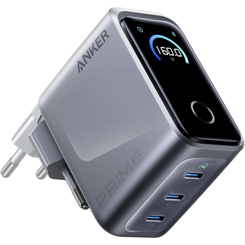 Зарядний пристрій ANKER GaN Prime Charger 3xUSB-C PD3.1 with Display Silver (A2687341)