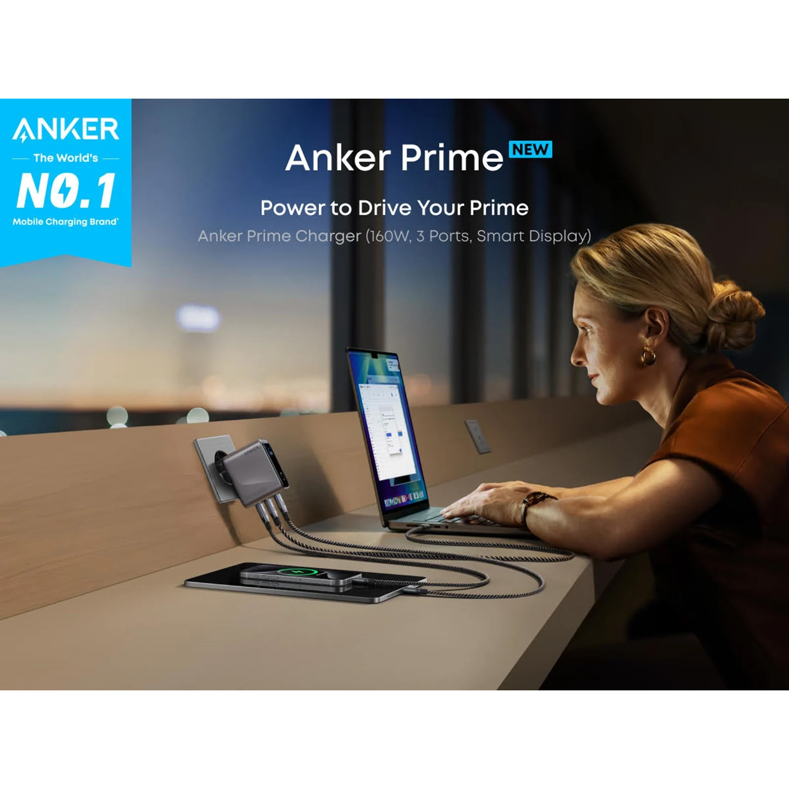 Зарядний пристрій ANKER GaN Prime Charger 3xUSB-C PD3.1 with Display Silver (A2687341)
