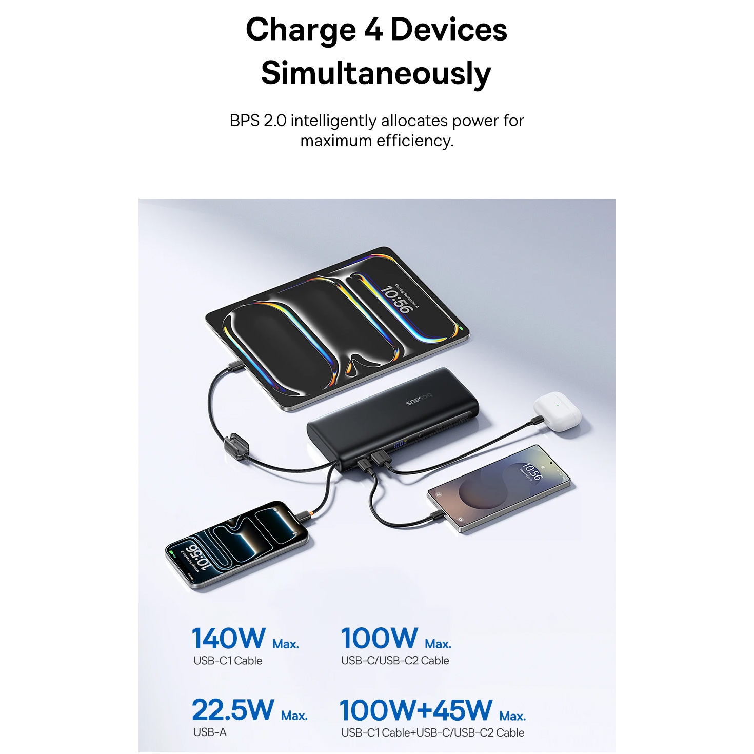 Повербанк BASEUS EnerFill FC41 Digital Display Power Bank with Dual Built-in USB-C Cables 145W 25000mAh Cosmic Black (E0028H01)