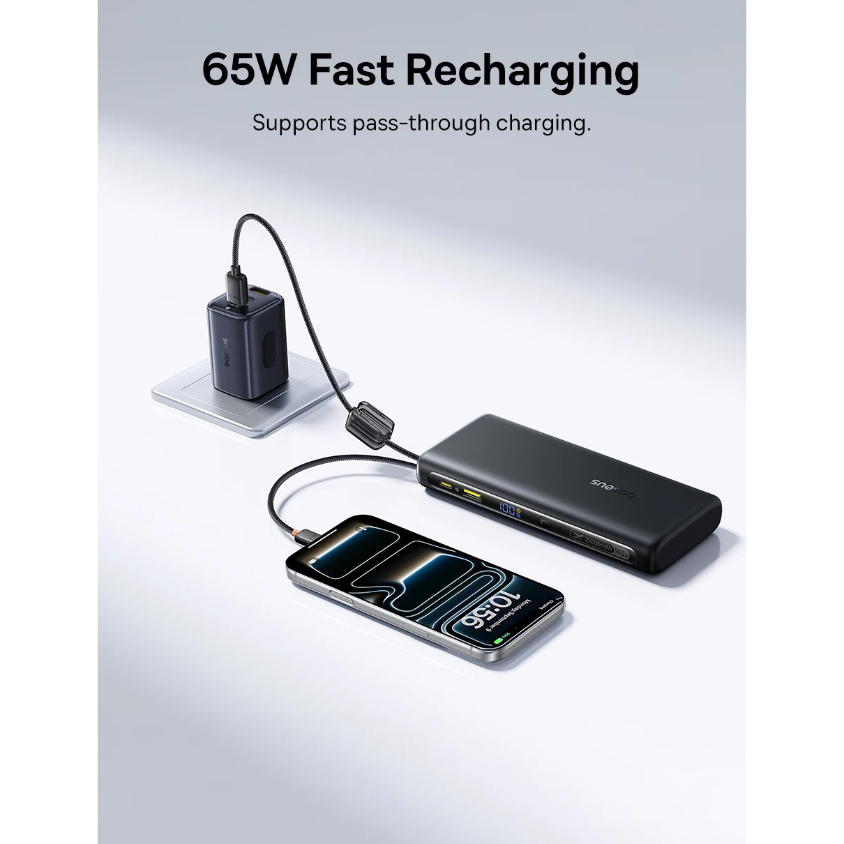 Повербанк BASEUS EnerFill FC41 Digital Display Power Bank with Dual Built-in USB-C Cables 145W 25000mAh Cosmic Black (E0028H01)