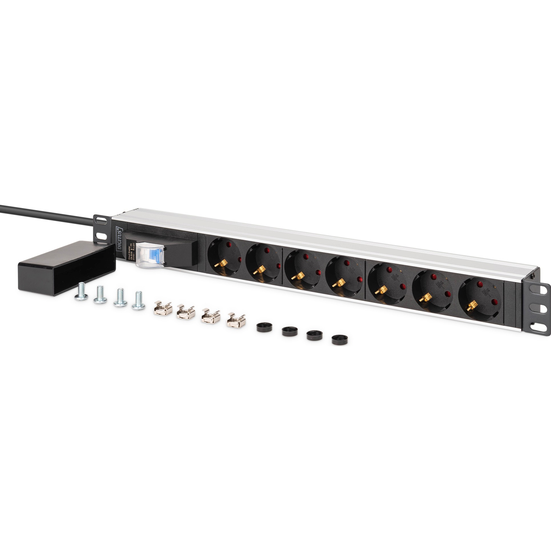 Розподільник живлення DIGITUS 19", 1U, 7xSchuko, 16А, з вимикачем, 1.8м (DN-95439)
