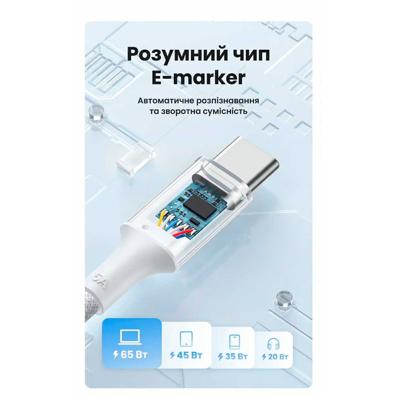 Кабель UGREEN USB-C to USB-C 100W 2м White (35221)