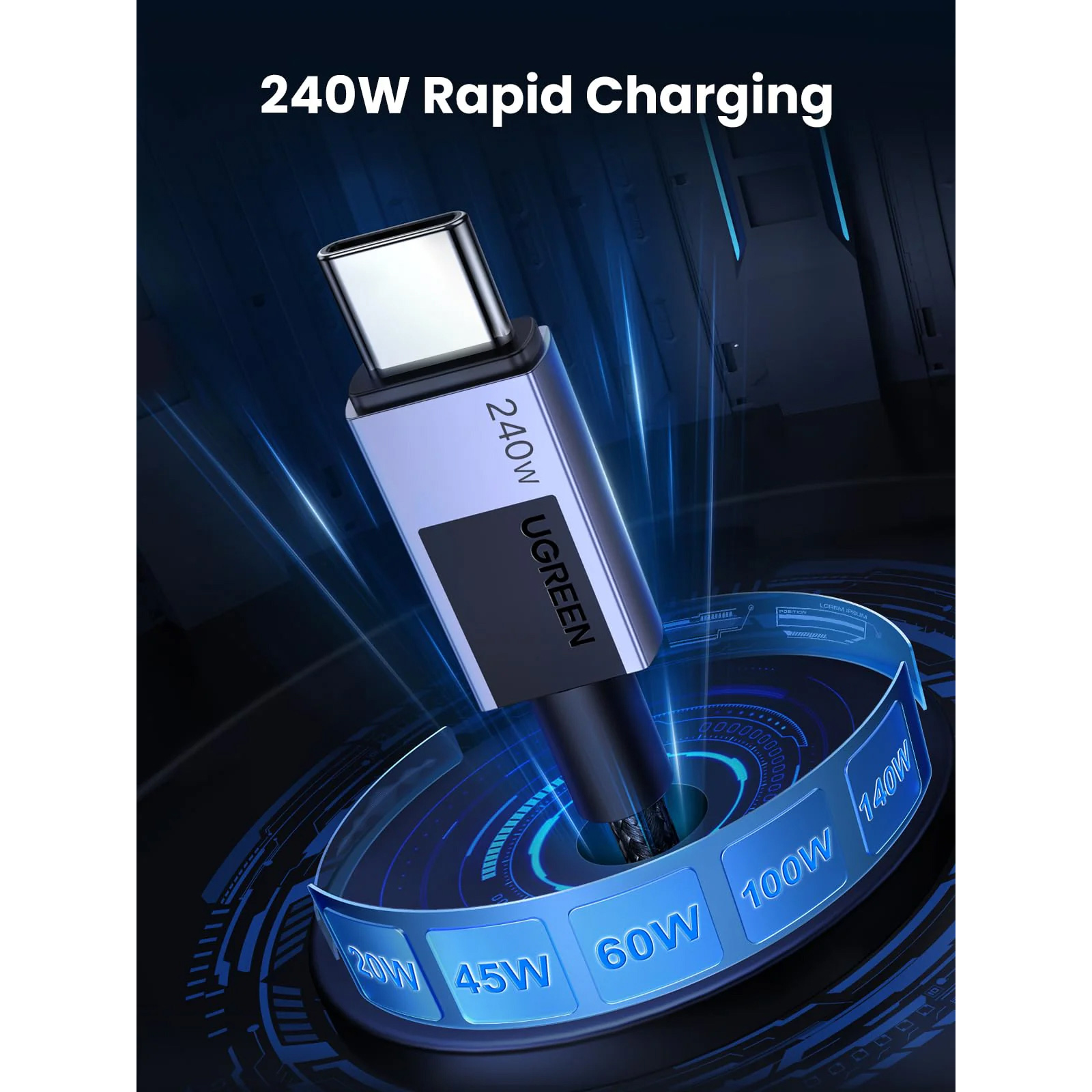 Кабель UGREEN USB-C to USB-C 240W 2м Space Gray (45068)