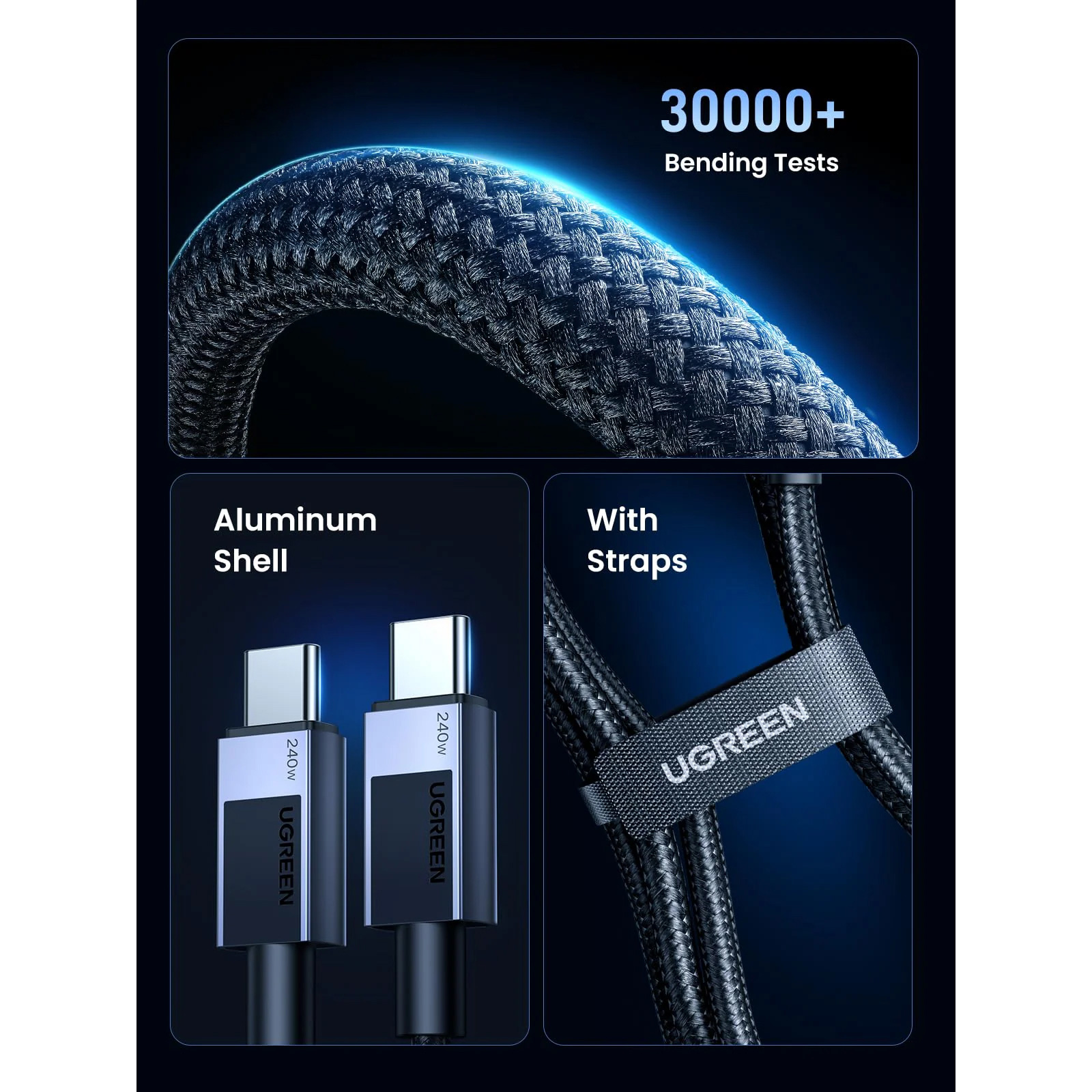 Кабель UGREEN USB-C to USB-C 240W 2м Space Gray (45068)