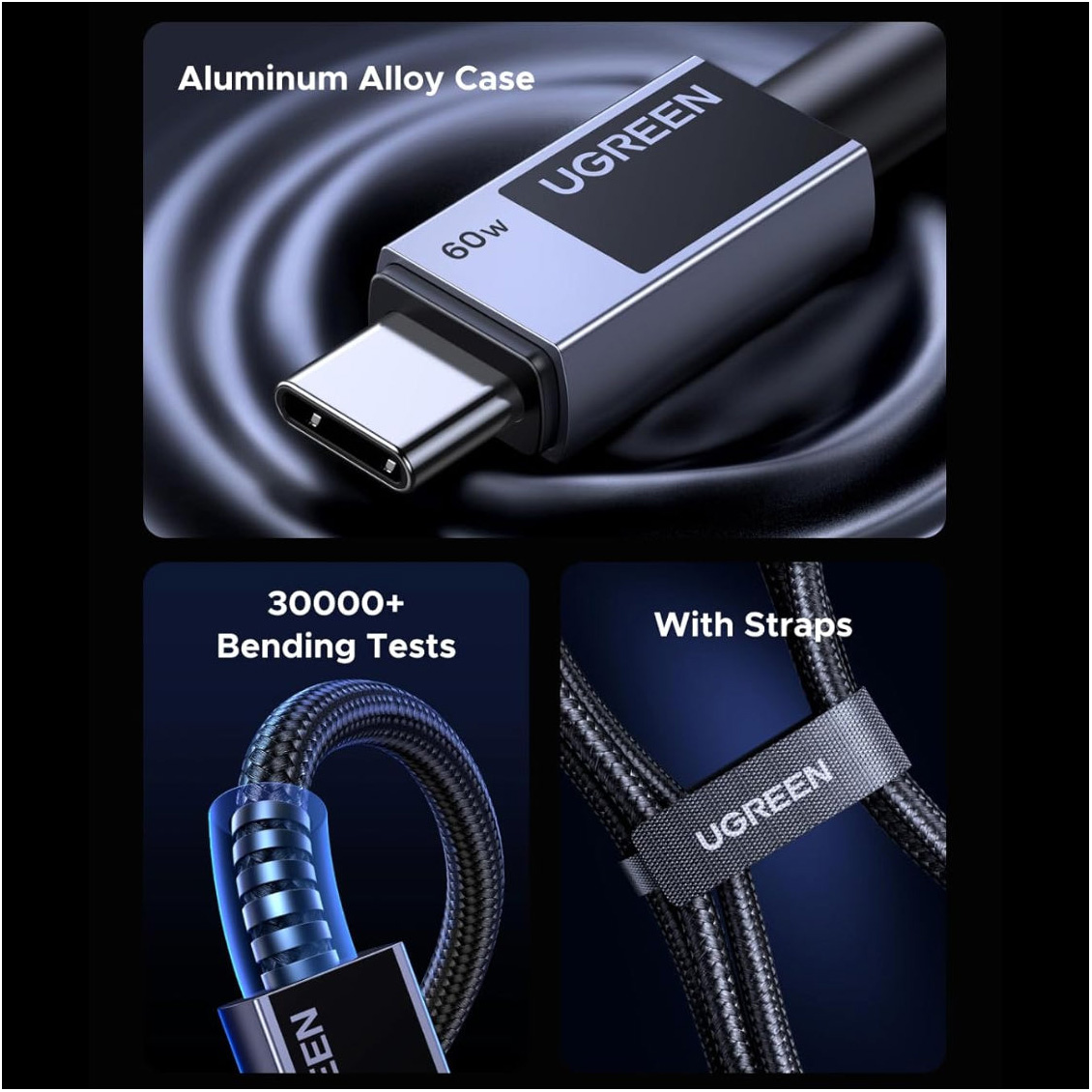 Кабель UGREEN USB-C to USB-C 60W 3м Space Gray (55776)