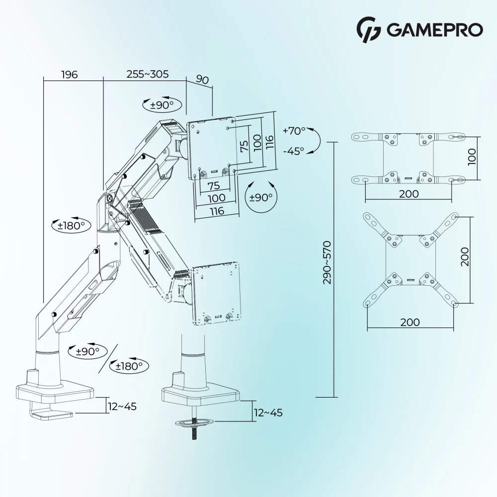 Настольное крепление для монитора GAMEPRO MAG701WBL 24"-57" White/Blue