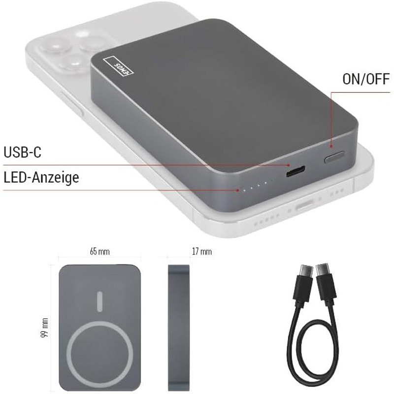 Повербанк MagSafe EMOS WI1046 20W 10000mAh Gray