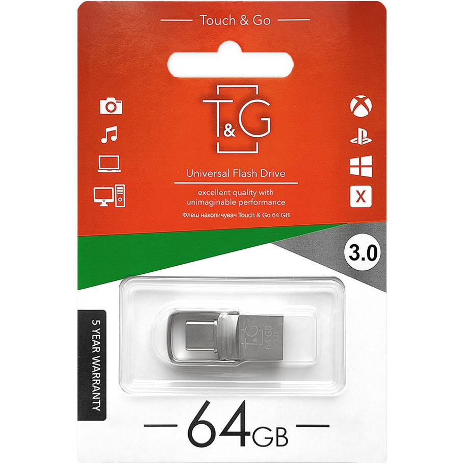 Флешка 64GB T&G 104 Metal Series USB 3.0 Type-C Silver (TG104TC-64G3)