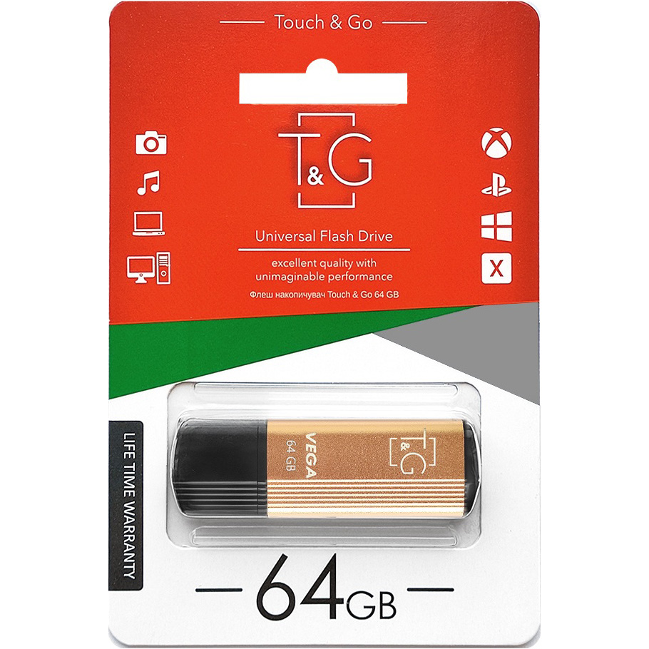 Флешка 64GB T&G 121 Vega Series USB 2.0 Gold (TG121-64GBGD)