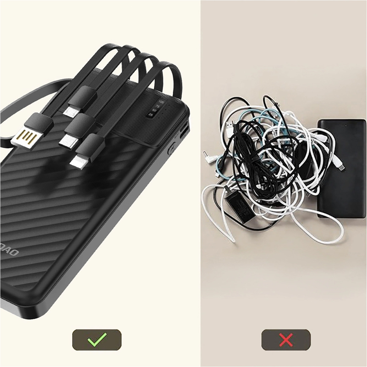 Повербанк DUDAO K11 1xUSB-A w/4 cables 10W 10000mAh Black (6977196681853)