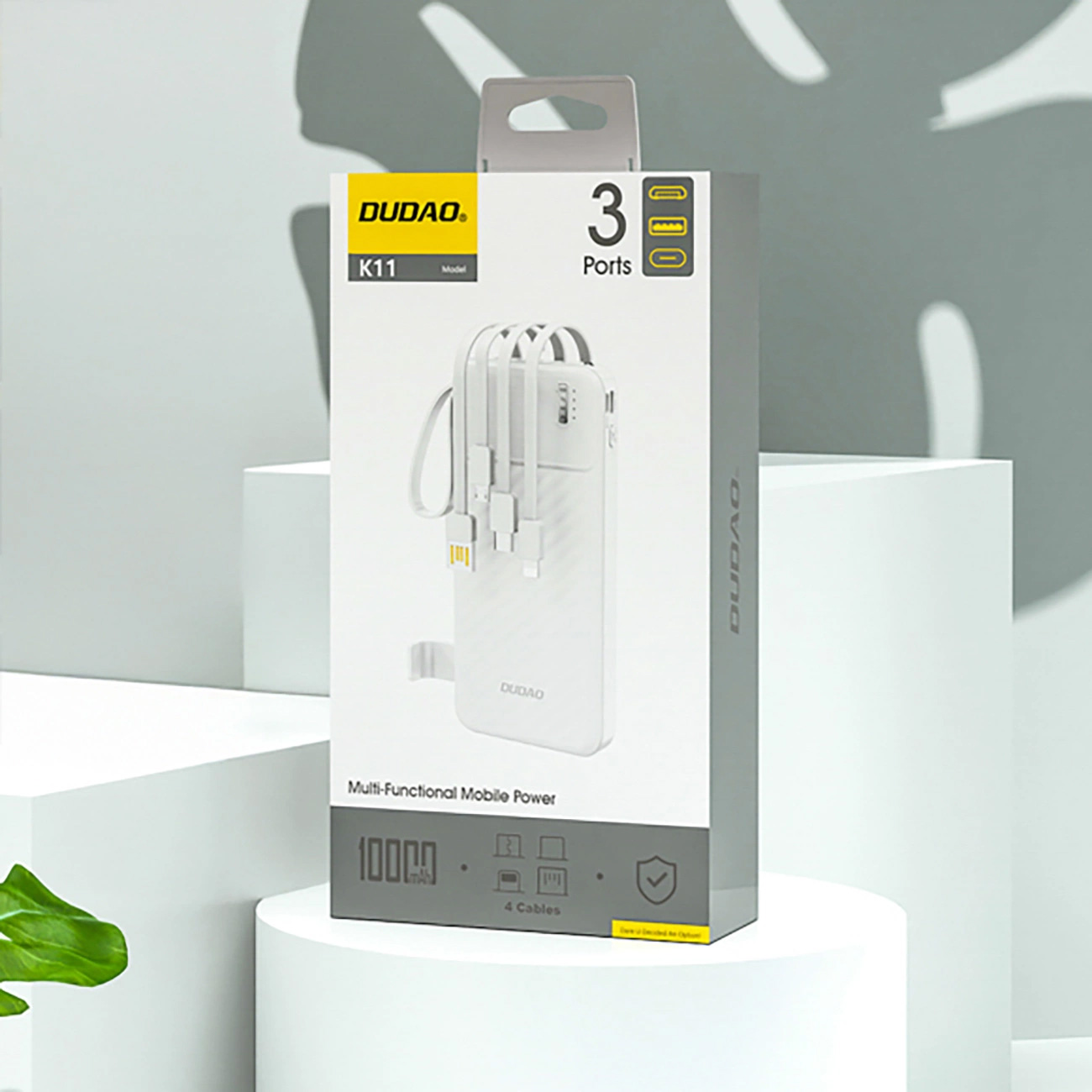 Повербанк DUDAO K11 1xUSB-A w/4 cables 10W 10000mAh White (6977196681860)