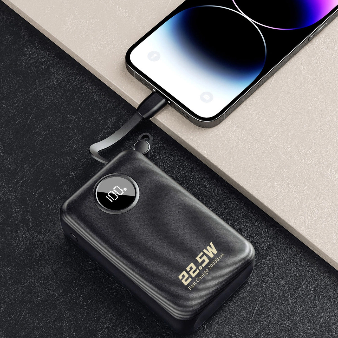 Повербанк DUDAO K14+ 1xUSB-C, 1xUSB-A w/2 cables 22.5W 20000mAh Black (6977196680016)