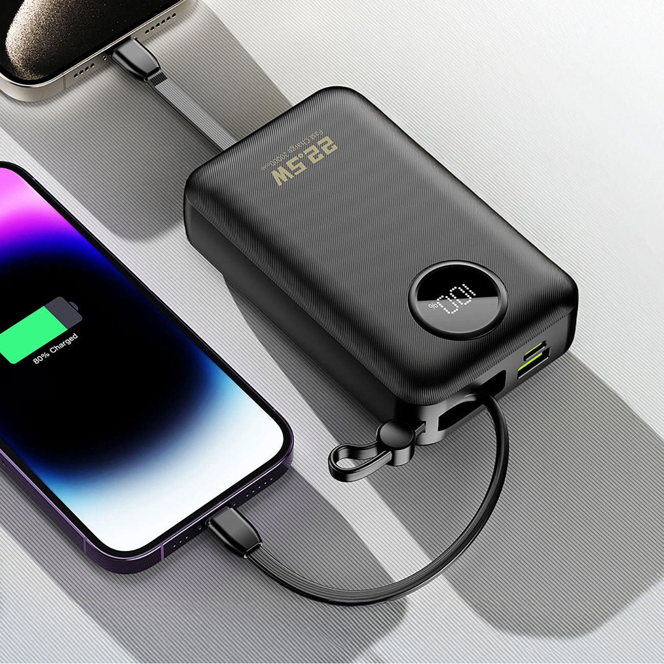 Повербанк DUDAO K14+ 1xUSB-C, 1xUSB-A w/2 cables 22.5W 20000mAh Black (6977196680016)