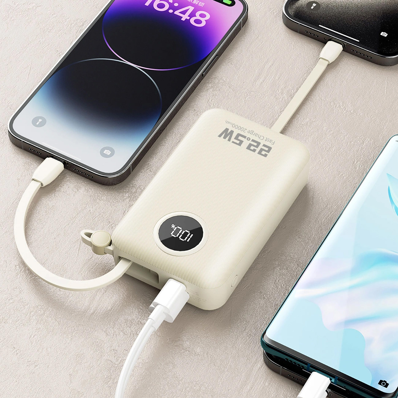 Повербанк DUDAO K14+ 1xUSB-C, 1xUSB-A w/2 cables 22.5W 20000mAh White (6977196680023)