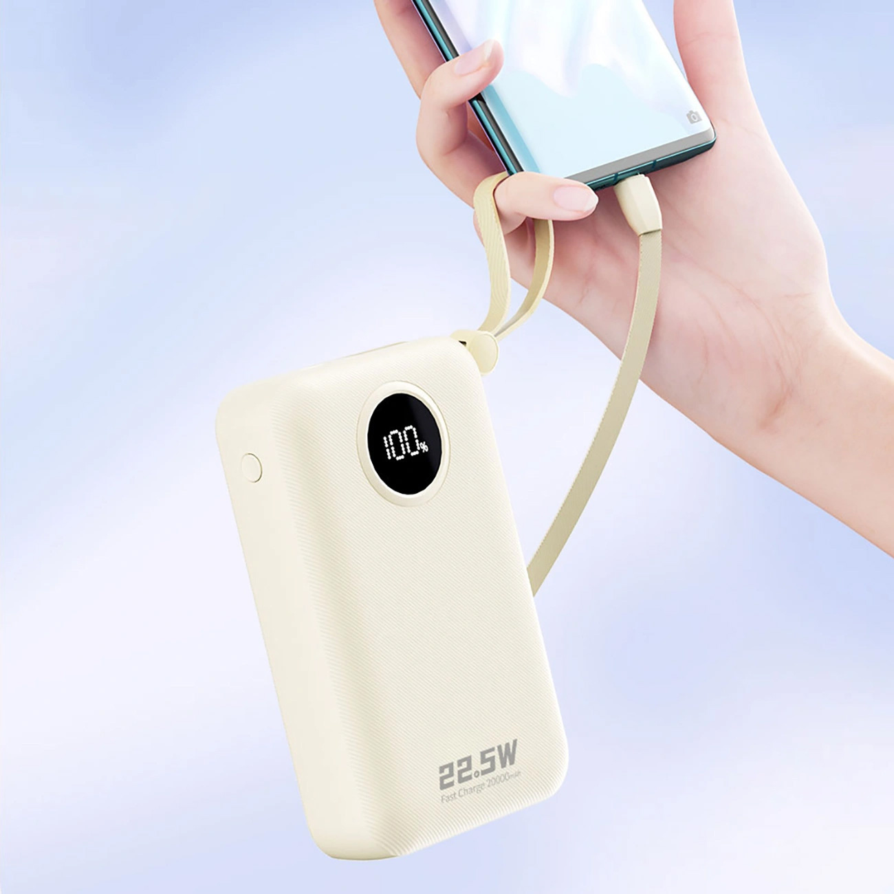 Повербанк DUDAO K14+ 1xUSB-C, 1xUSB-A w/2 cables 22.5W 20000mAh White (6977196680023)