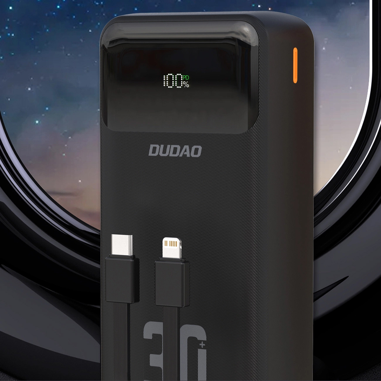 Повербанк DUDAO K15Max 1xUSB-C, 1xUSB-A w/2 cables 22.5W 30000mAh Black (6977196682478)