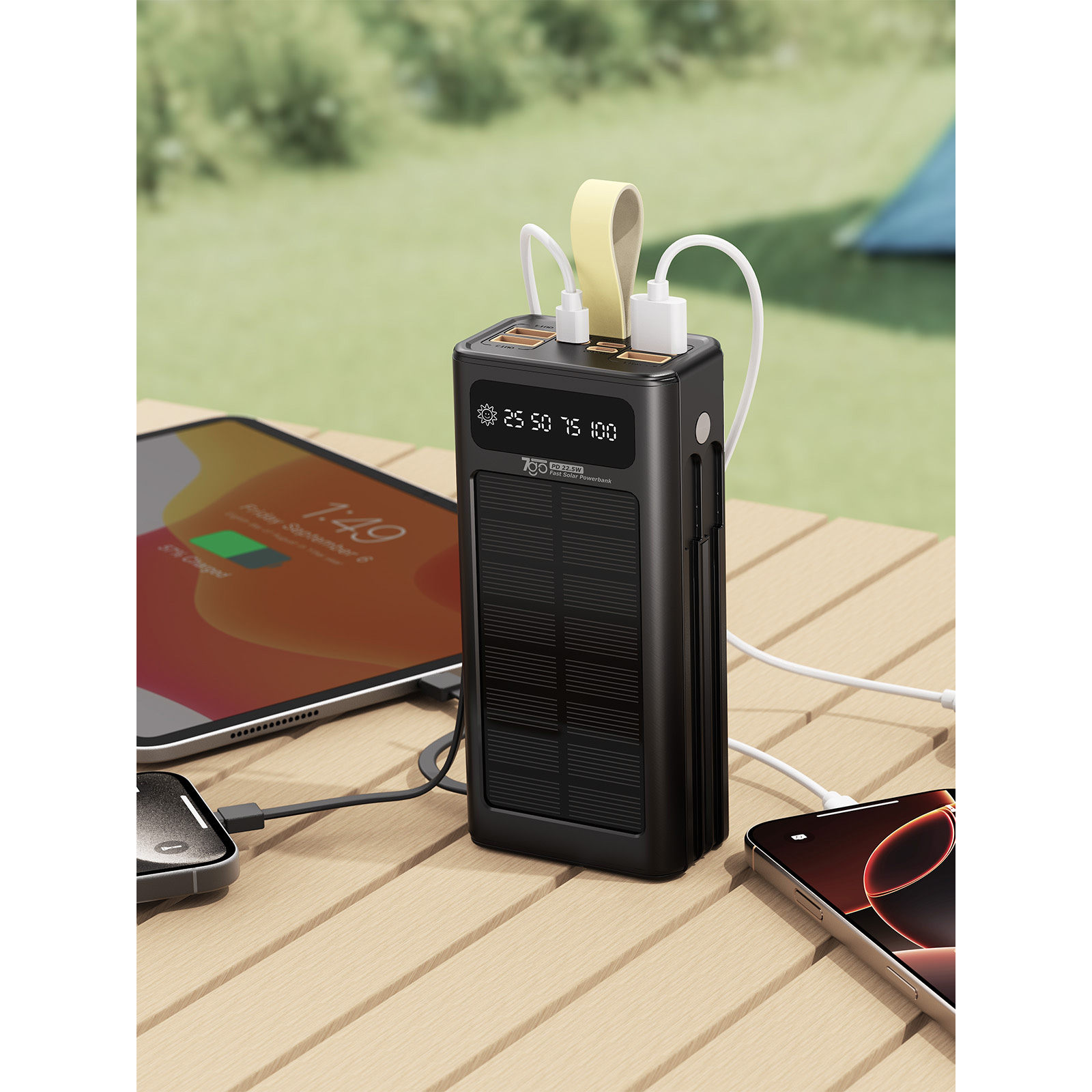 Повербанк з сонячною батареєю 7GO GPW-09 22.5W 30000mAh Black
