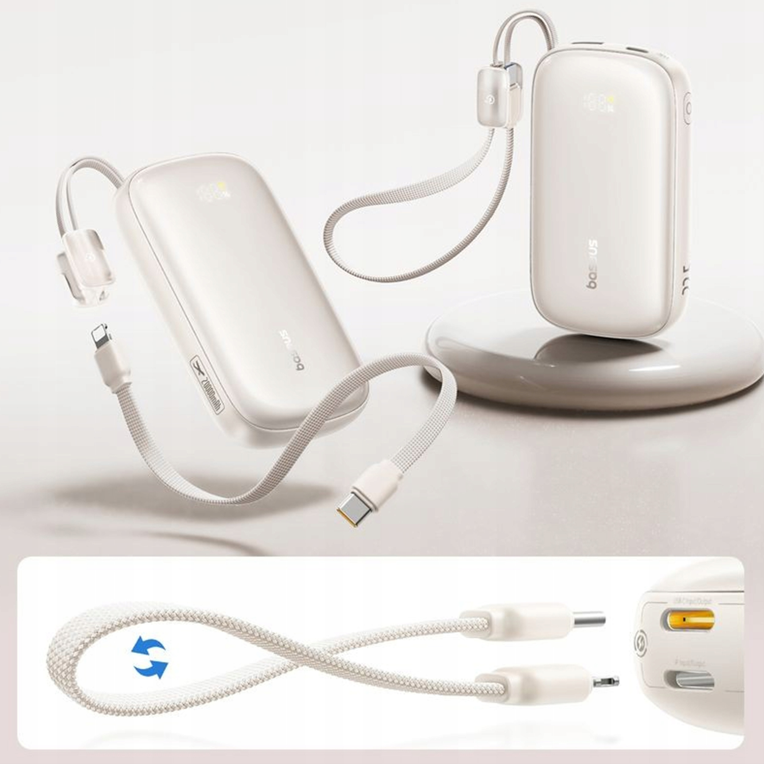 Повербанк BASEUS EnerFill FC21 Qpow 3 Ultra with Detachable Cable 22.5W 20000mAh Natural Titanium (E0027M01)