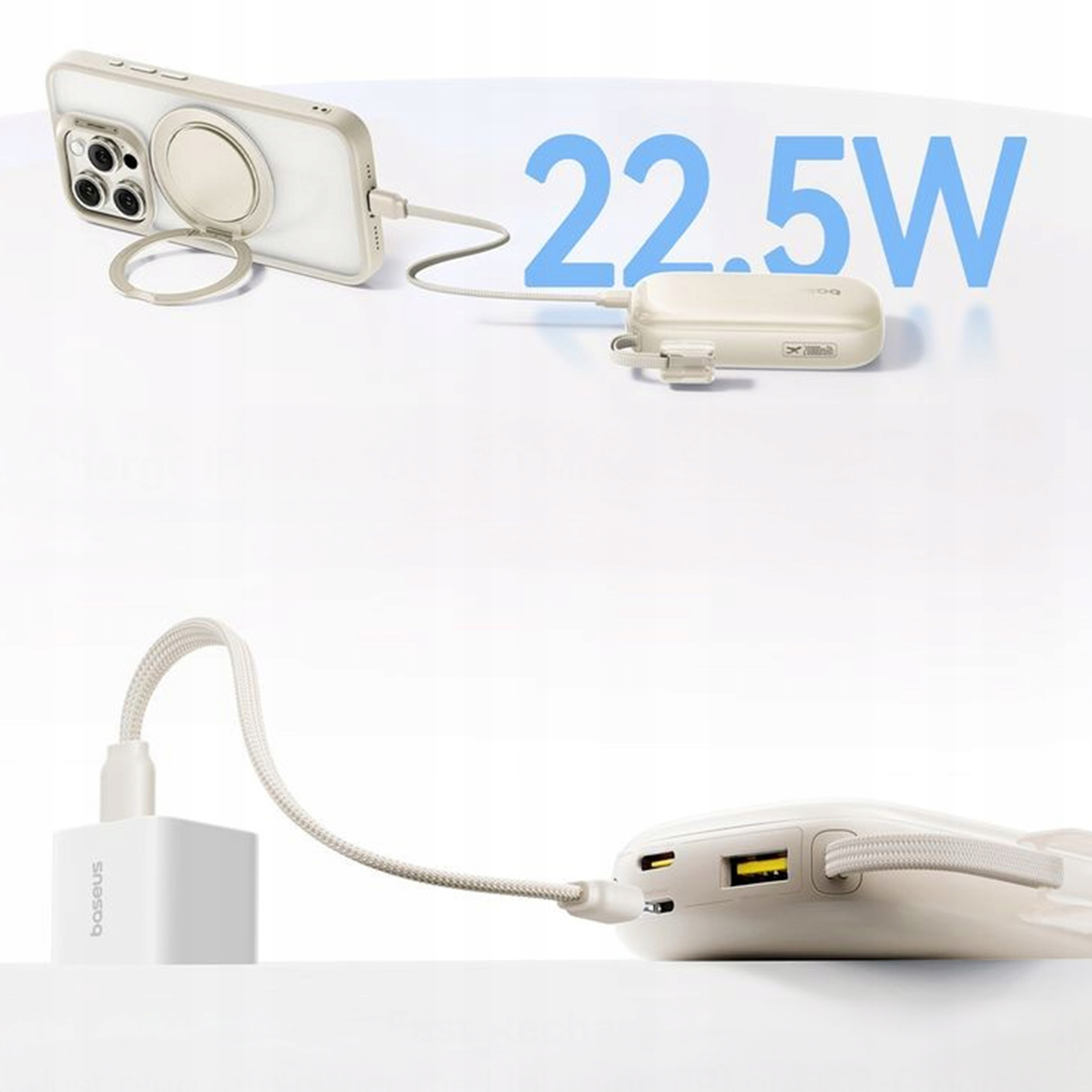 Повербанк BASEUS EnerFill FC21 Qpow 3 Ultra with Detachable Cable 22.5W 20000mAh Natural Titanium (E0027M01)