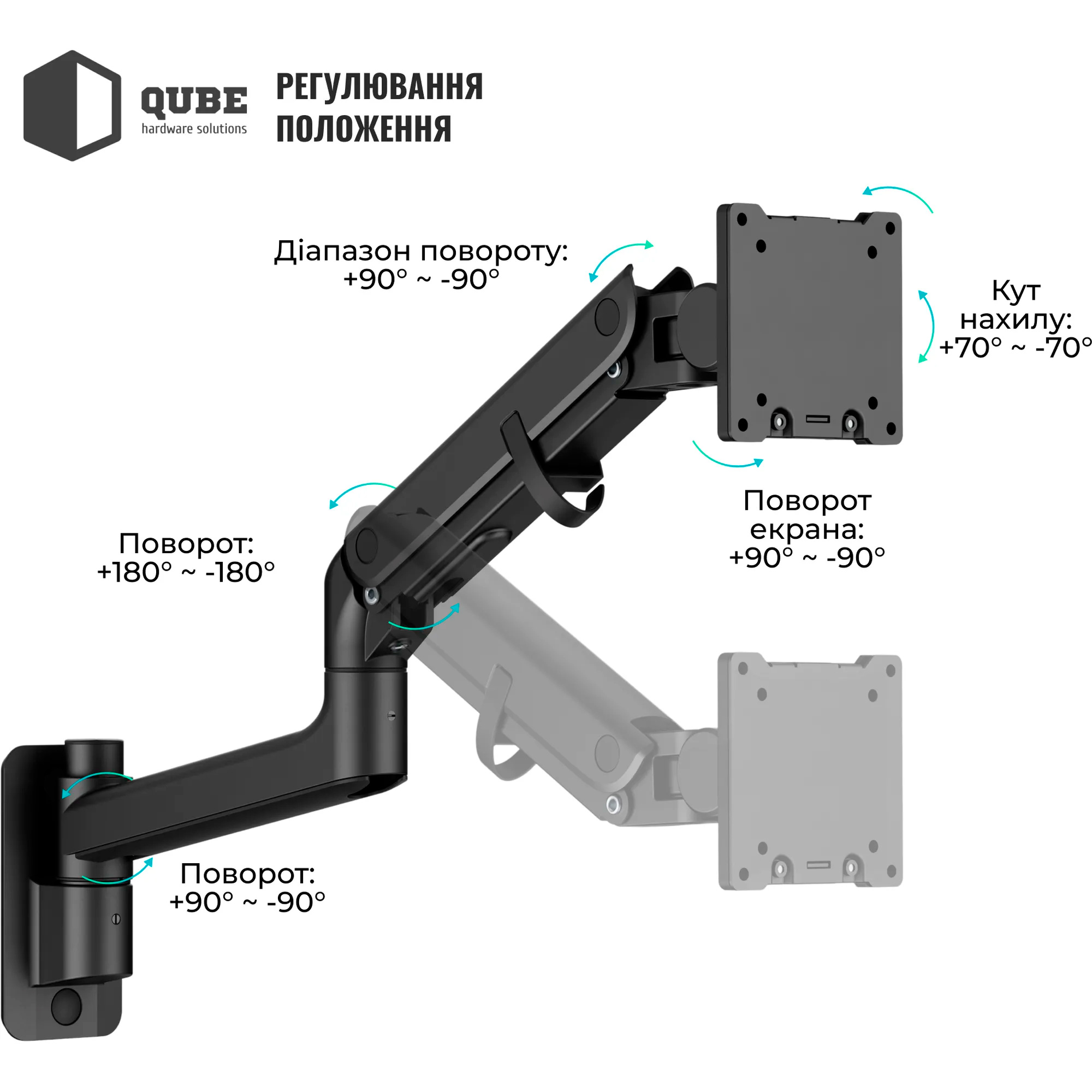 Кріплення настінне для монітора QUBE 5727GB.Wall 24"-57" Black