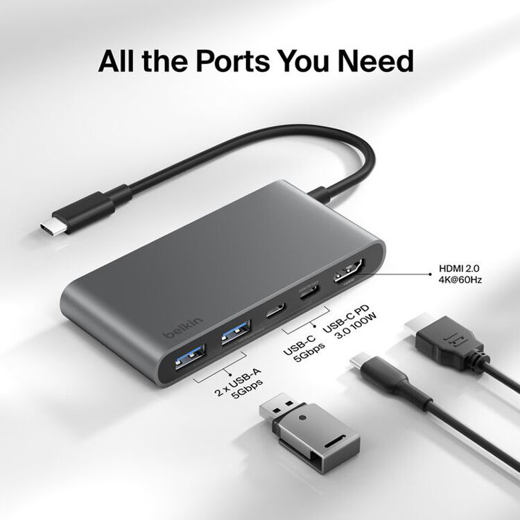 Порт-реплікатор BELKIN USB-C 5-Port Hub with Dual USB-C Ports (AVC022HQSGY)
