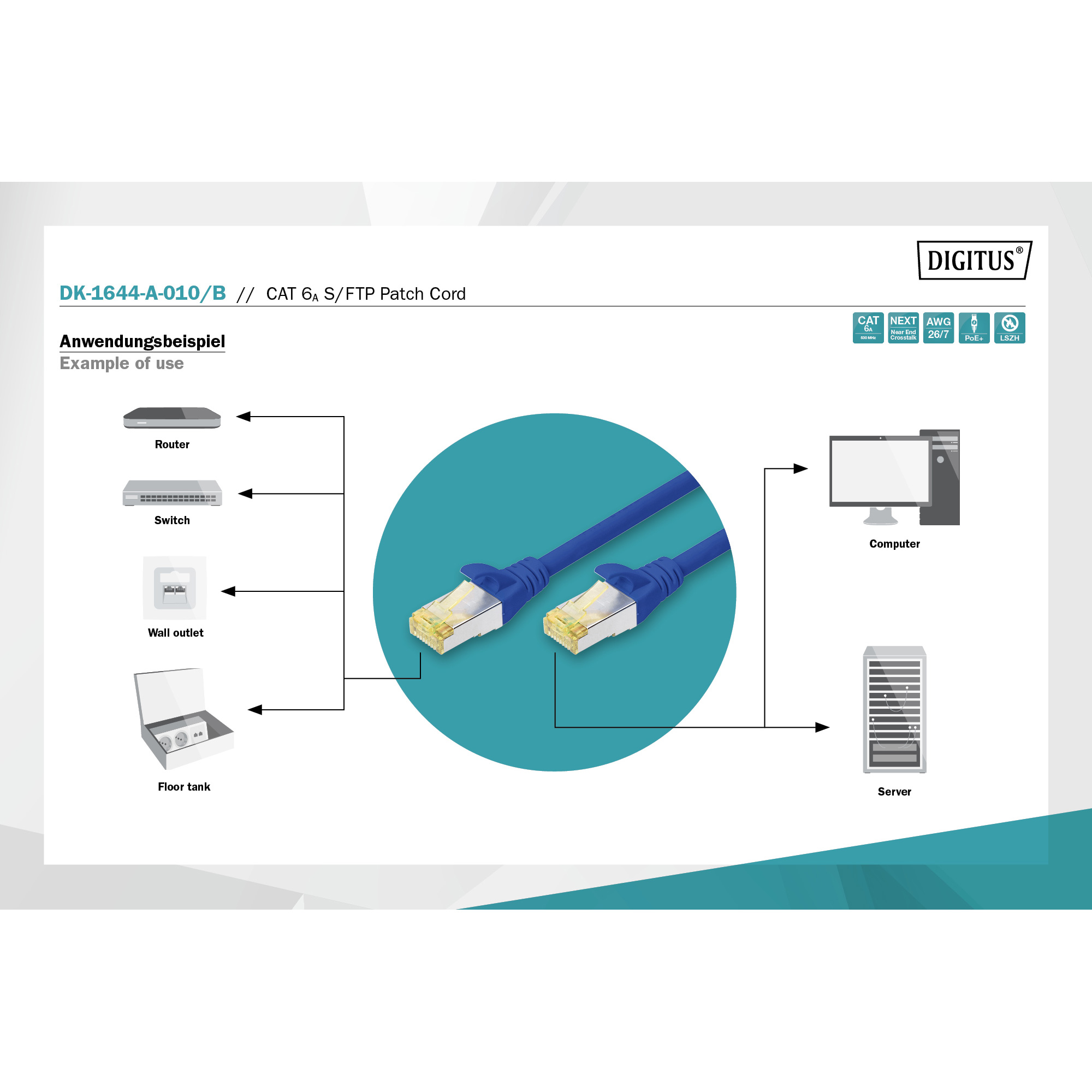 Патч-корд DIGITUS SSTP Cat.6a CU 0.25м Blue (DK-1644-A-0025/B)