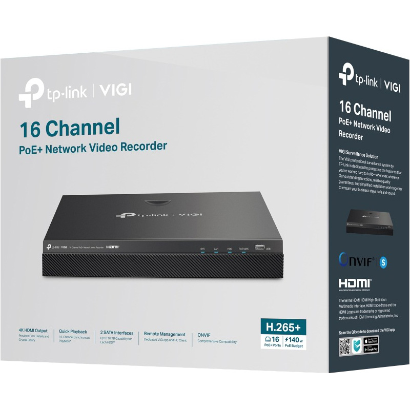 Видеорегистратор сетевой 16-канальный TP-LINK VIGI NVR2016H-16MP
