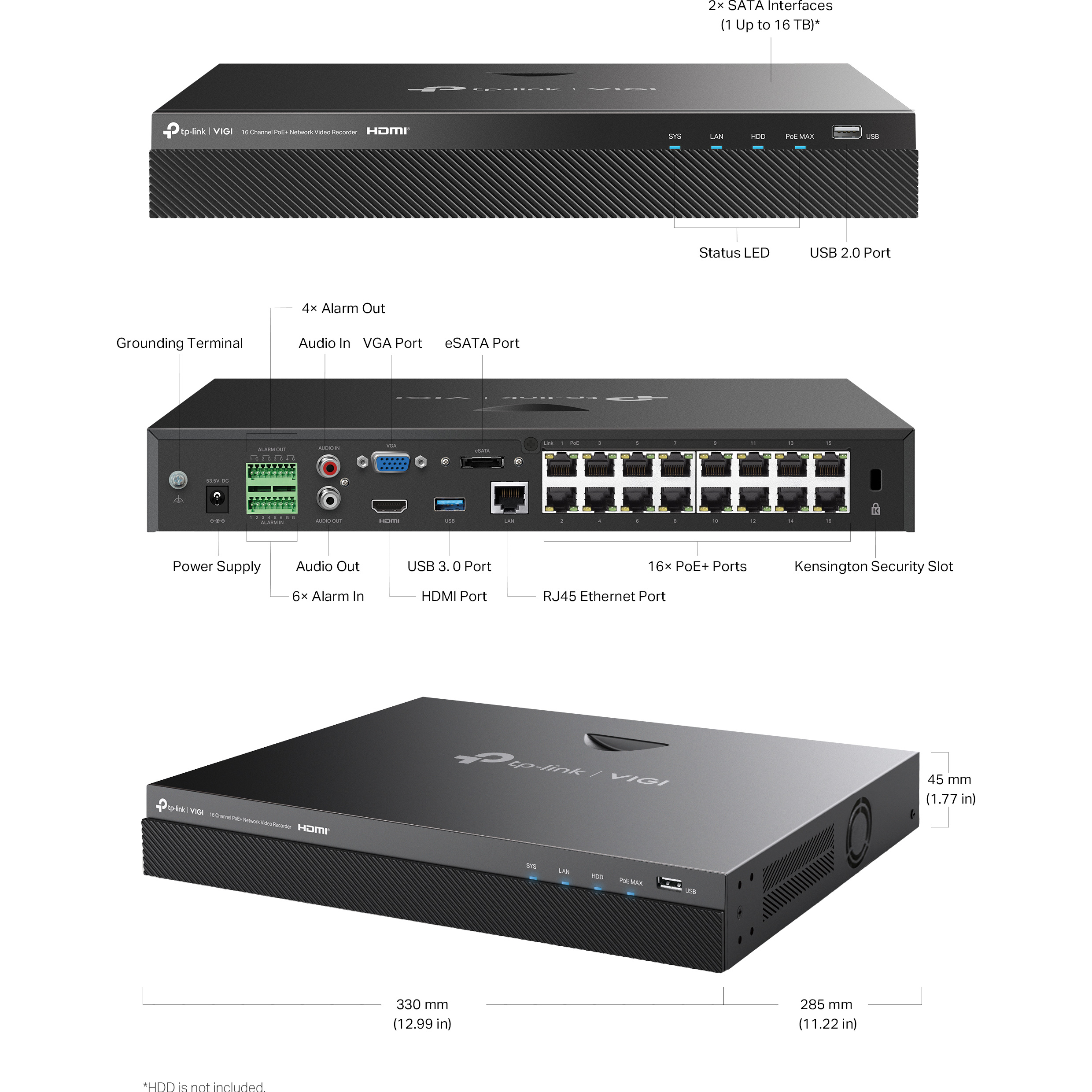 Видеорегистратор сетевой 16-канальный TP-LINK VIGI NVR2016H-16MP