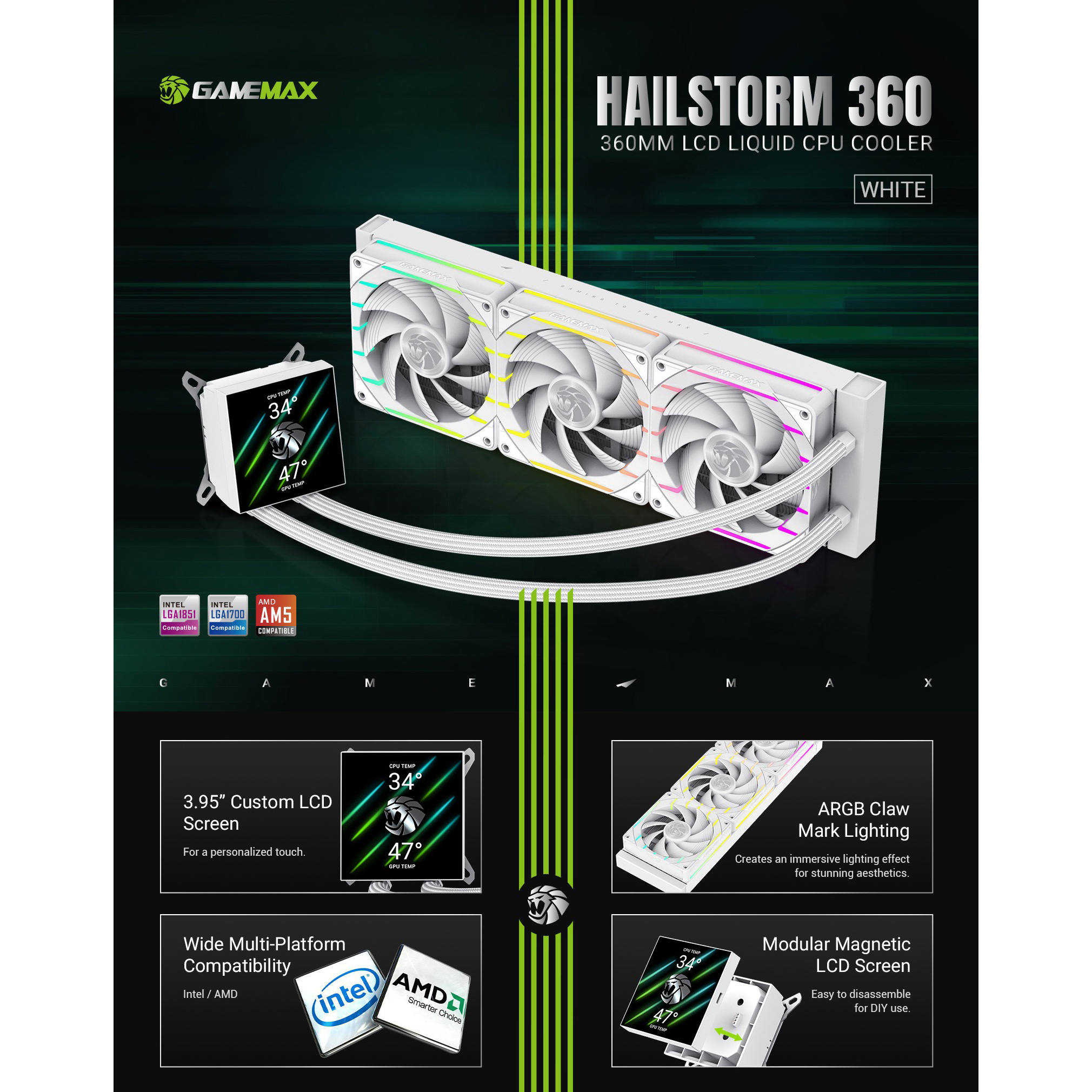 Система водяного охлаждения GAMEMAX Hailstorm 360 White