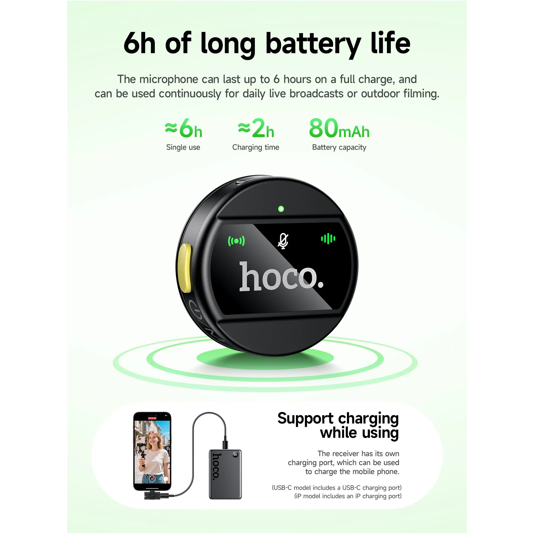 Беспроводной петличный микрофон HOCO L21 Charm Magnetic for Lightning Black
