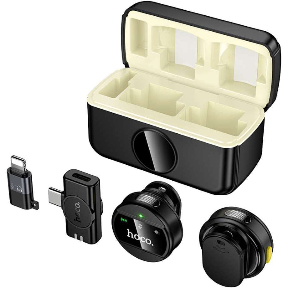 Беспроводной петличный микрофон HOCO L22 Bright Dual-mic Lightning/Type-C Black