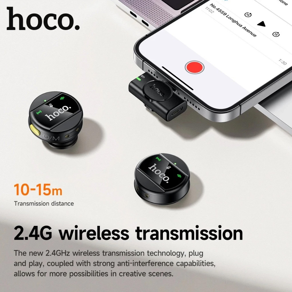 Беспроводной петличный микрофон HOCO L22 Bright Dual-mic Lightning/Type-C Black