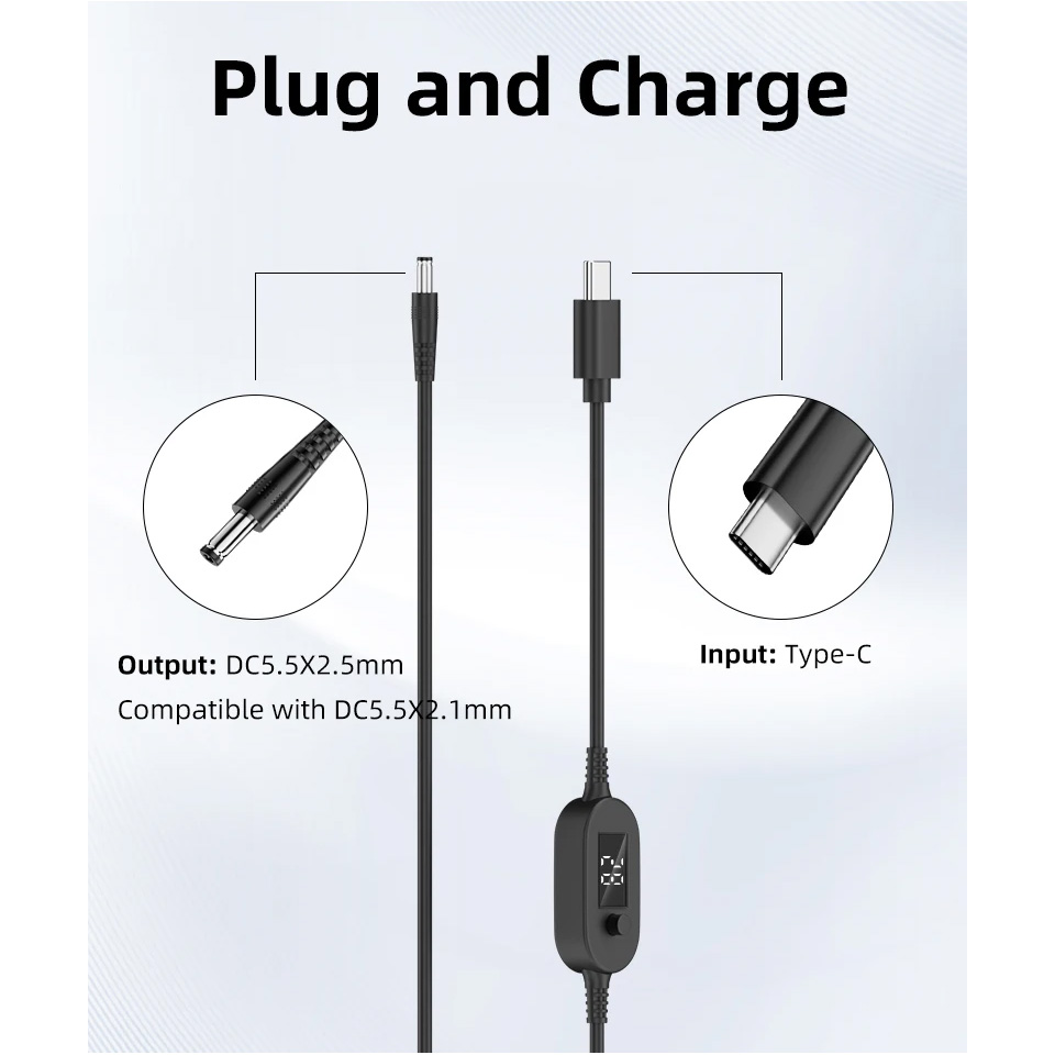Кабель живлення USB-C to DC XOKO K695 DC 5.5x2.5mm 140W 20V/7A Black (XK-K695)