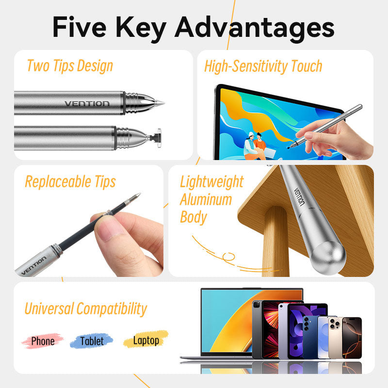 Стилус VENTION 3-in-1 Magnetic Stylus Pen Aluminum Alloy Gray