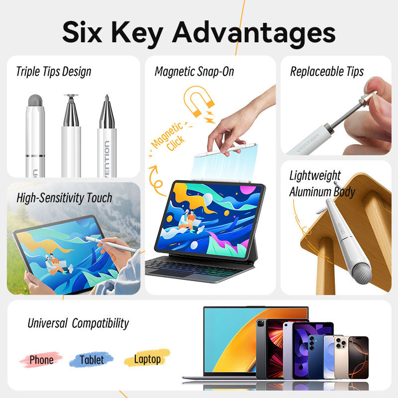 Стилус VENTION 3-in-1 Magnetic Stylus Pen Aluminum Alloy White