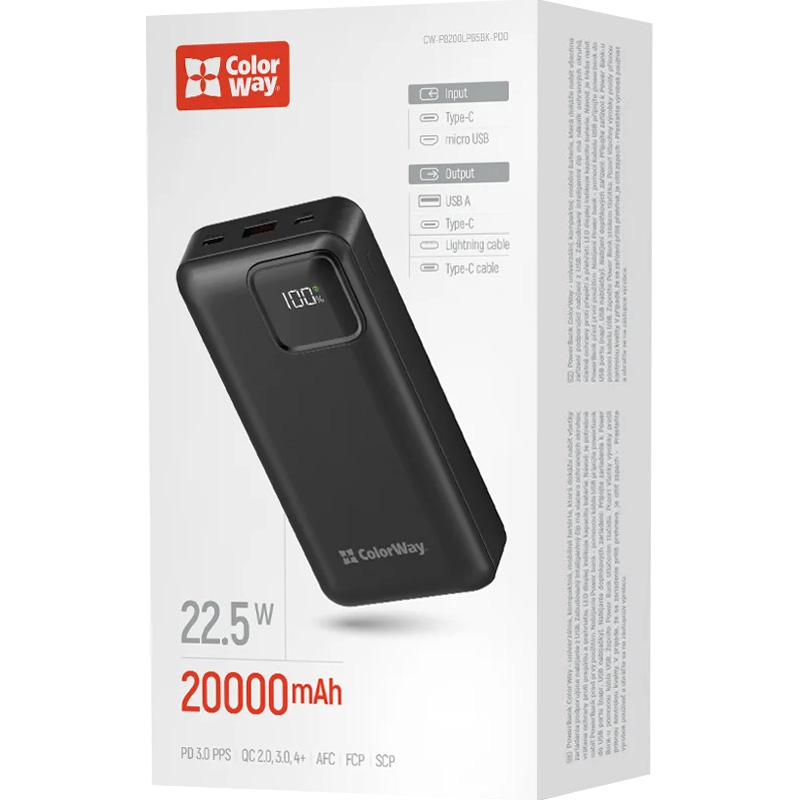 Повербанк COLORWAY Optimal Power 22.5W 20000mAh (CW-PB200LPB5BK-PDD)