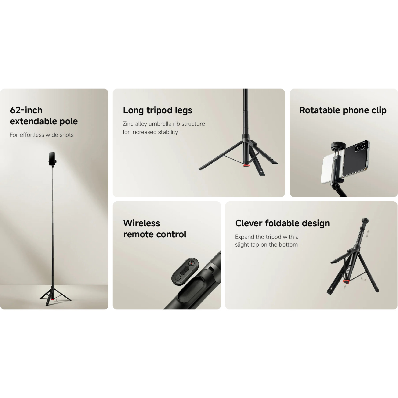 Штатив XIAOMI Zoom Floor Selfie Stick Tripod 62"