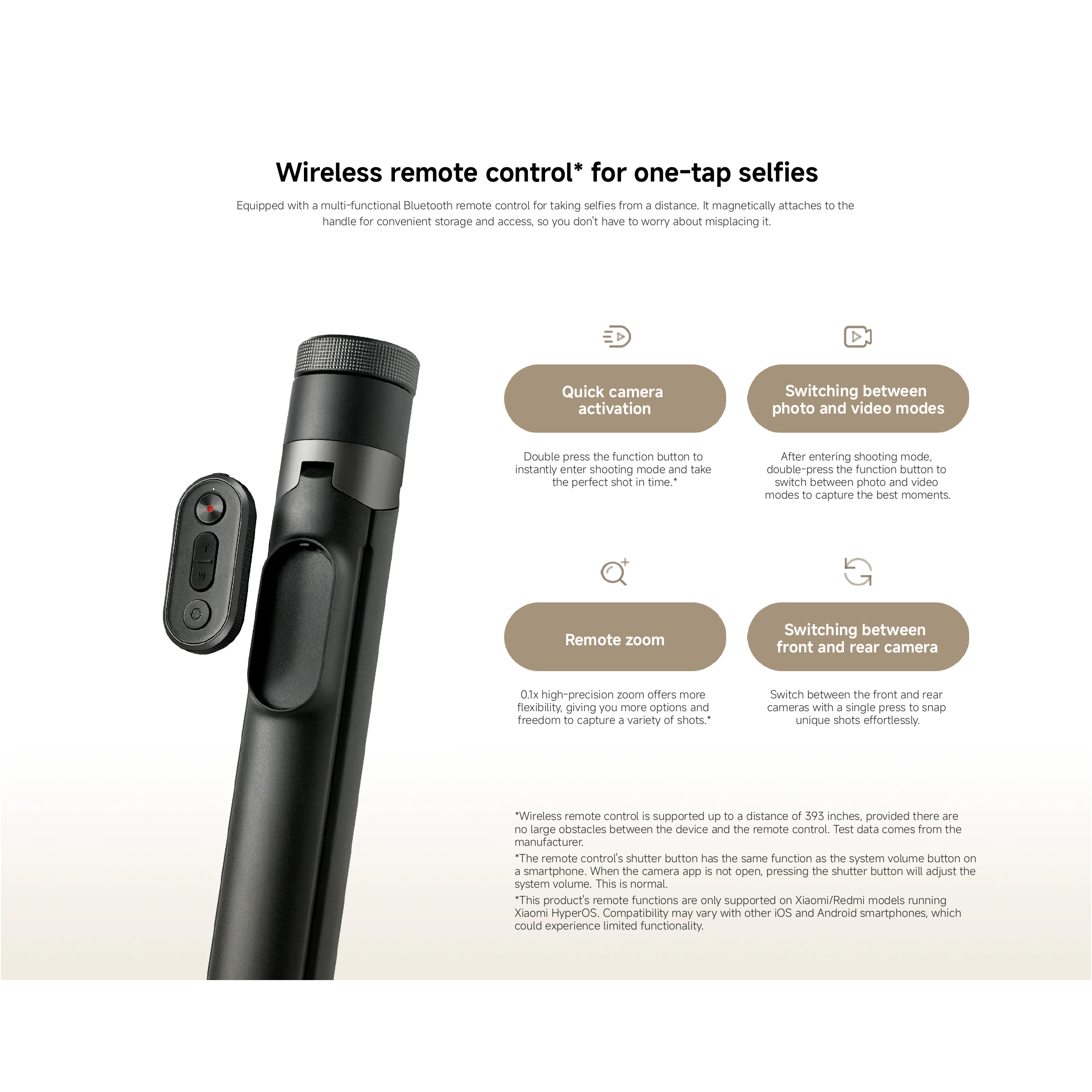 Штатив XIAOMI Zoom Floor Selfie Stick Tripod 62"