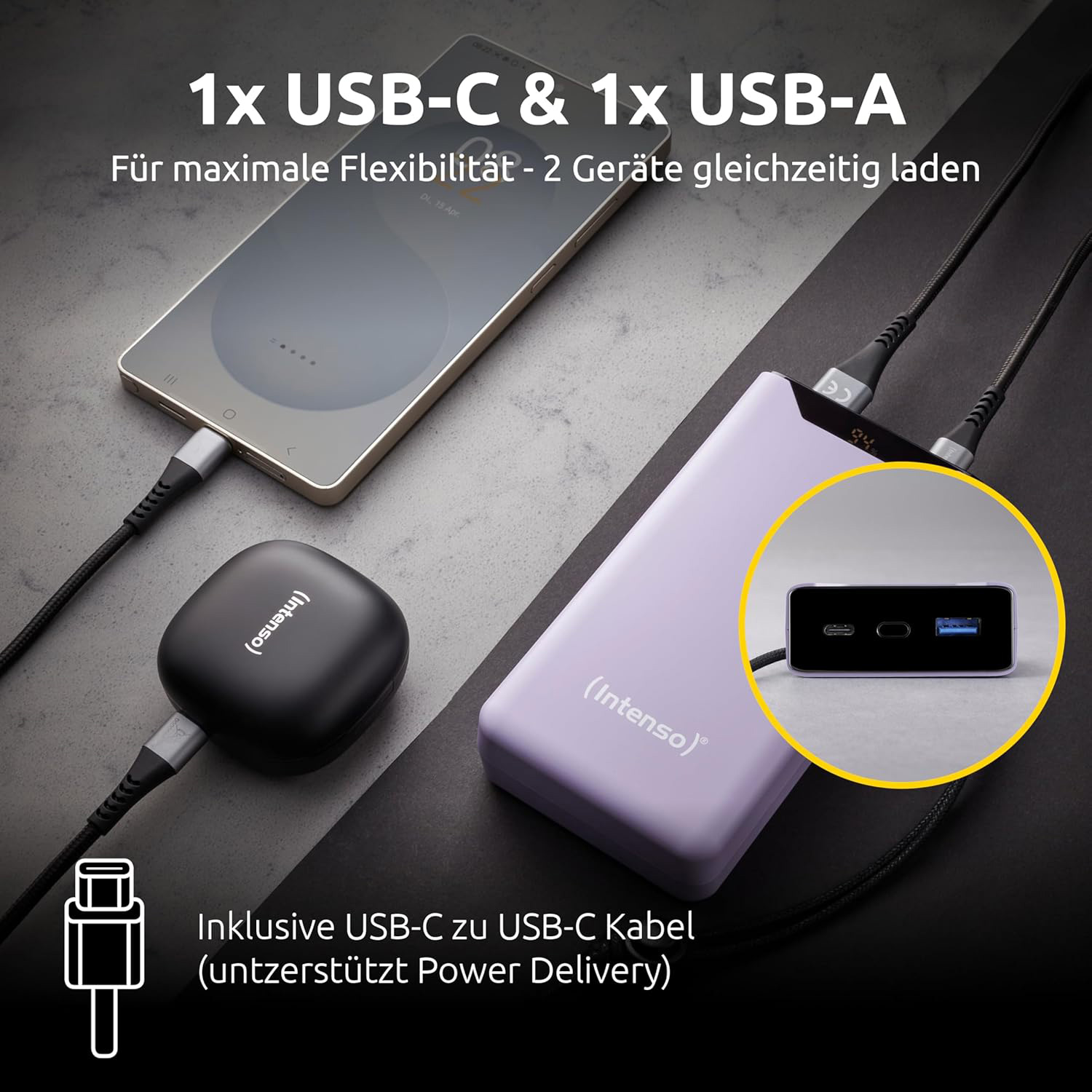 Повербанк INTENSO F20000 1xUSB-C PD20W, 1xUSB-A QC18W 20000mAh Purple (7332053)