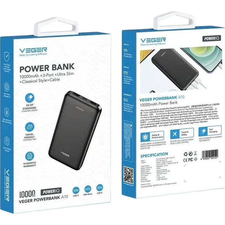 Повербанк VEGER A10 10W 10000mAh Black