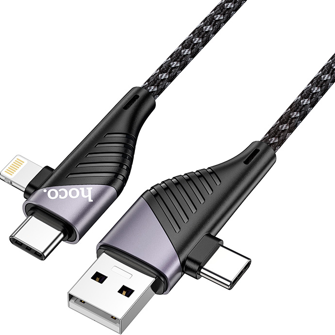 Кабель HOCO U95 4-in-1 USB - Lightning to Micro USB to Type-C 1.2м Black