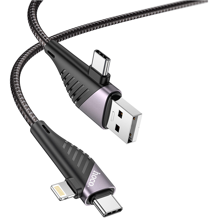 Кабель HOCO U95 4-in-1 USB - Lightning to Micro USB to Type-C 1.2м Black
