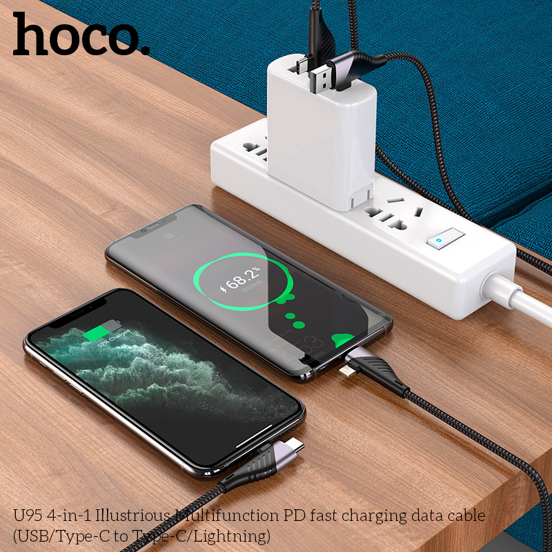 Кабель HOCO U95 4-in-1 USB - Lightning to Micro USB to Type-C 1.2м Black