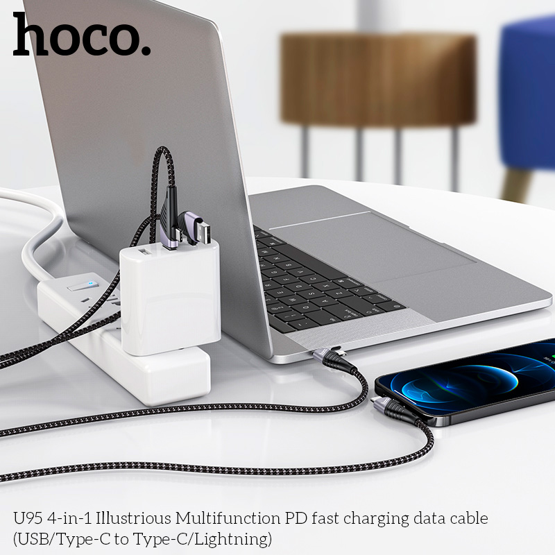 Кабель HOCO U95 4-in-1 USB - Lightning to Micro USB to Type-C 1.2м Black