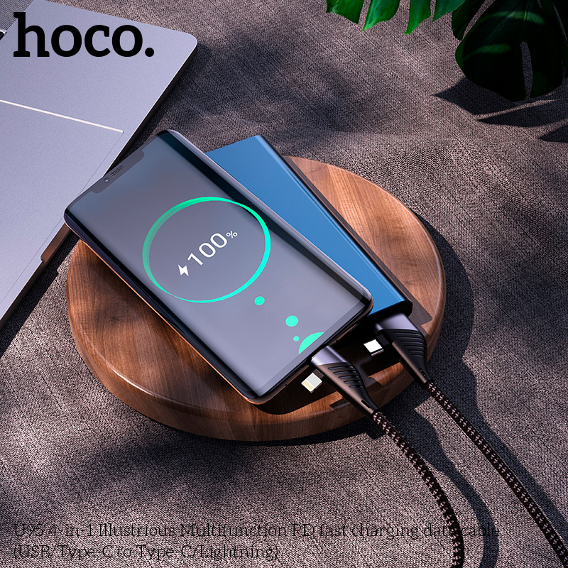 Кабель HOCO U95 4-in-1 USB - Lightning to Micro USB to Type-C 1.2м Black