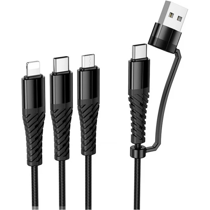 Кабель HOCO X123 Victory 3in1 Type-C to Lightning/Type-C/MicroUSB 1м Black