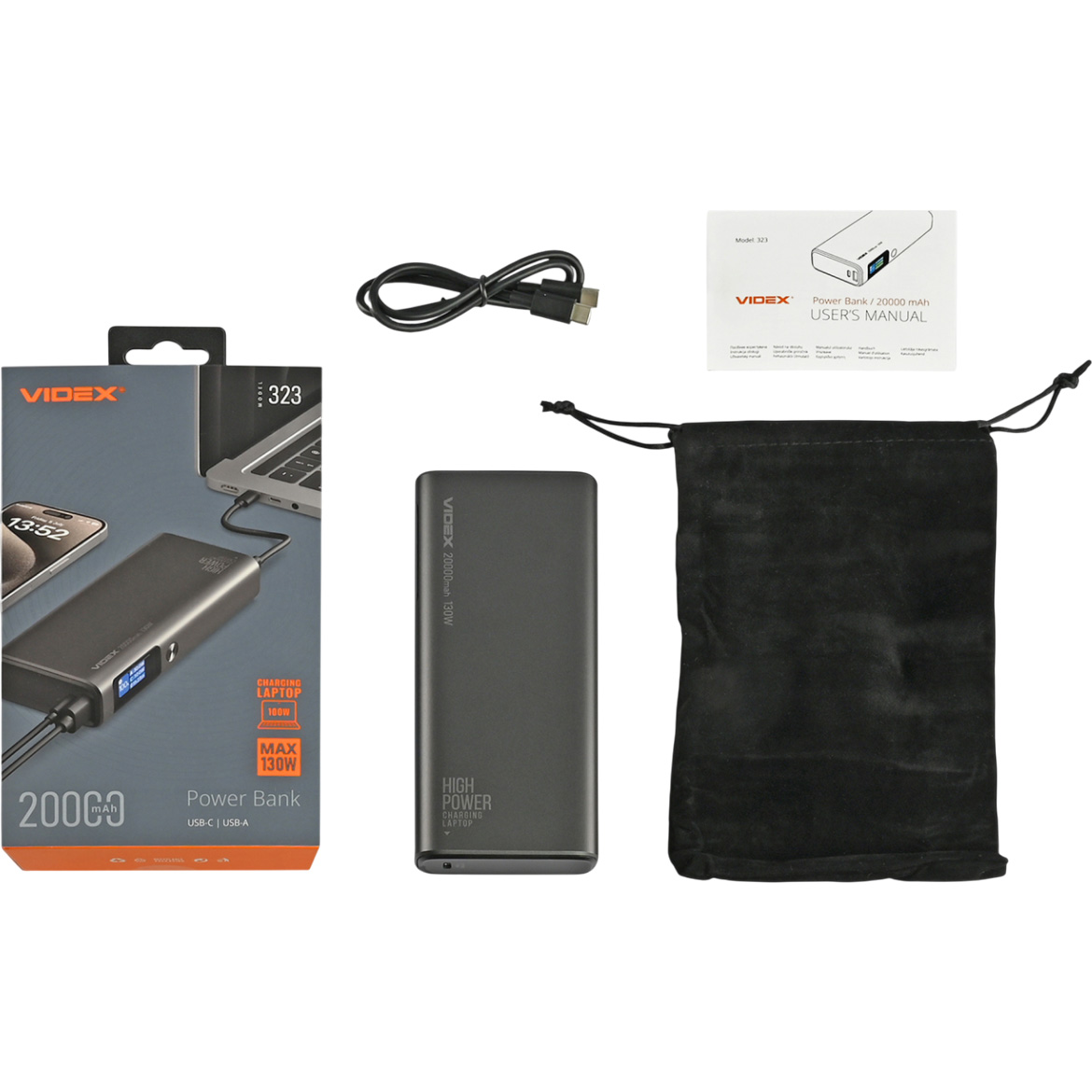 Повербанк VIDEX VPB-323 PD100W 130W 20000mAh