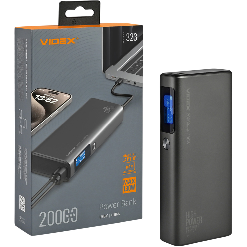 Повербанк VIDEX VPB-323 PD100W 130W 20000mAh