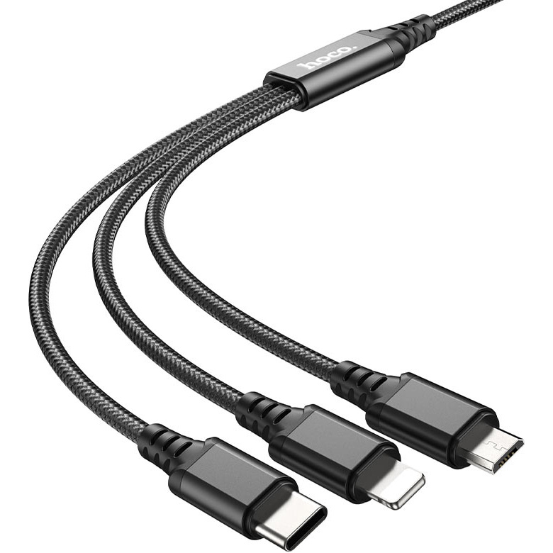 Кабель HOCO X76 3-in-1 Super USB to Lightning+Micro+Type-C 2A 1м Black